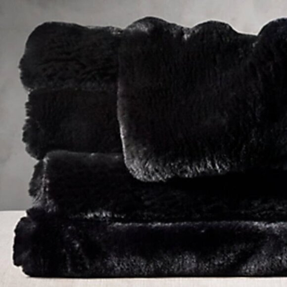 Restoration Hardware Modern Lapin Ultra-Fine Faux Fur Throw Black - Picture 1 of 9